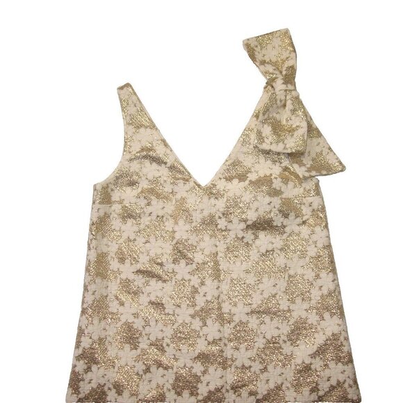 NWT Sezane Philomena in Ecru Gold Jacquard Bow A-line Mini Shift Dress 36 / US 4 - Picture 3 of 8